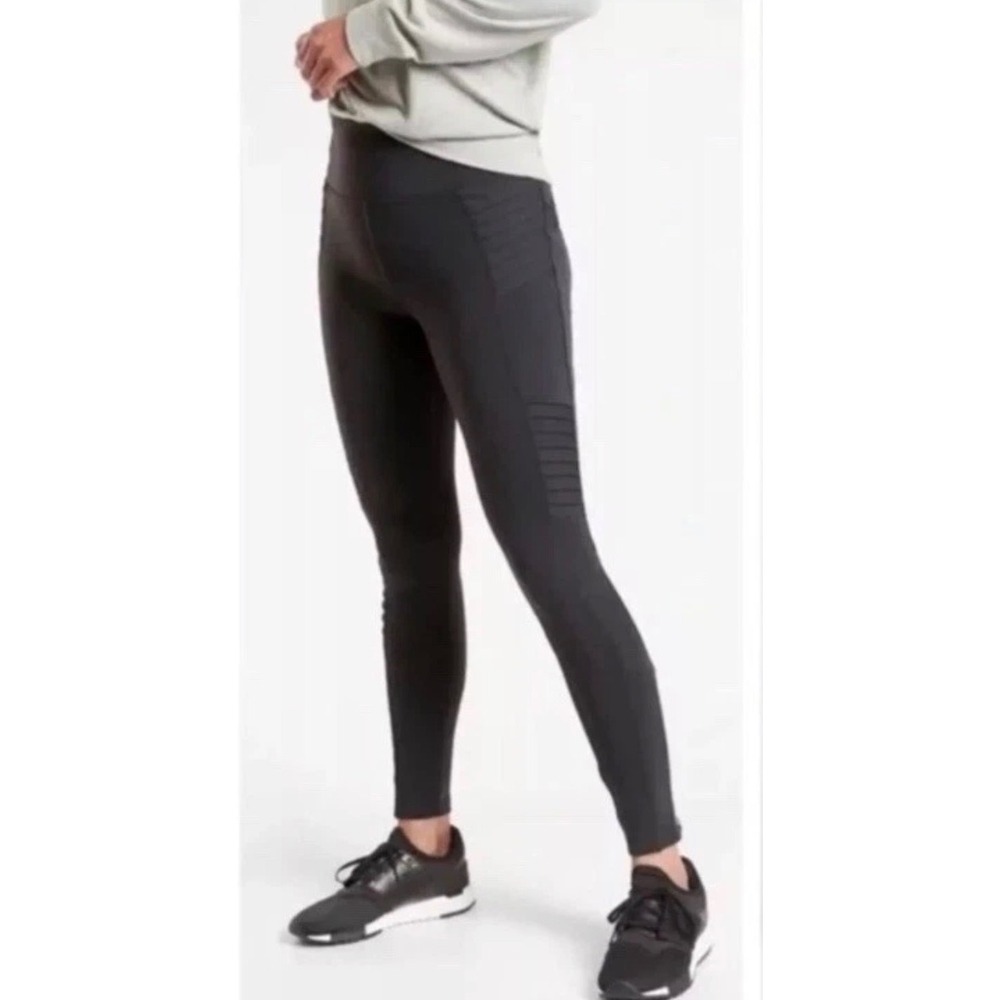 Athleta Delancey Moto Leggings Black‎ High Rise Ankle Zip Women's Size Small